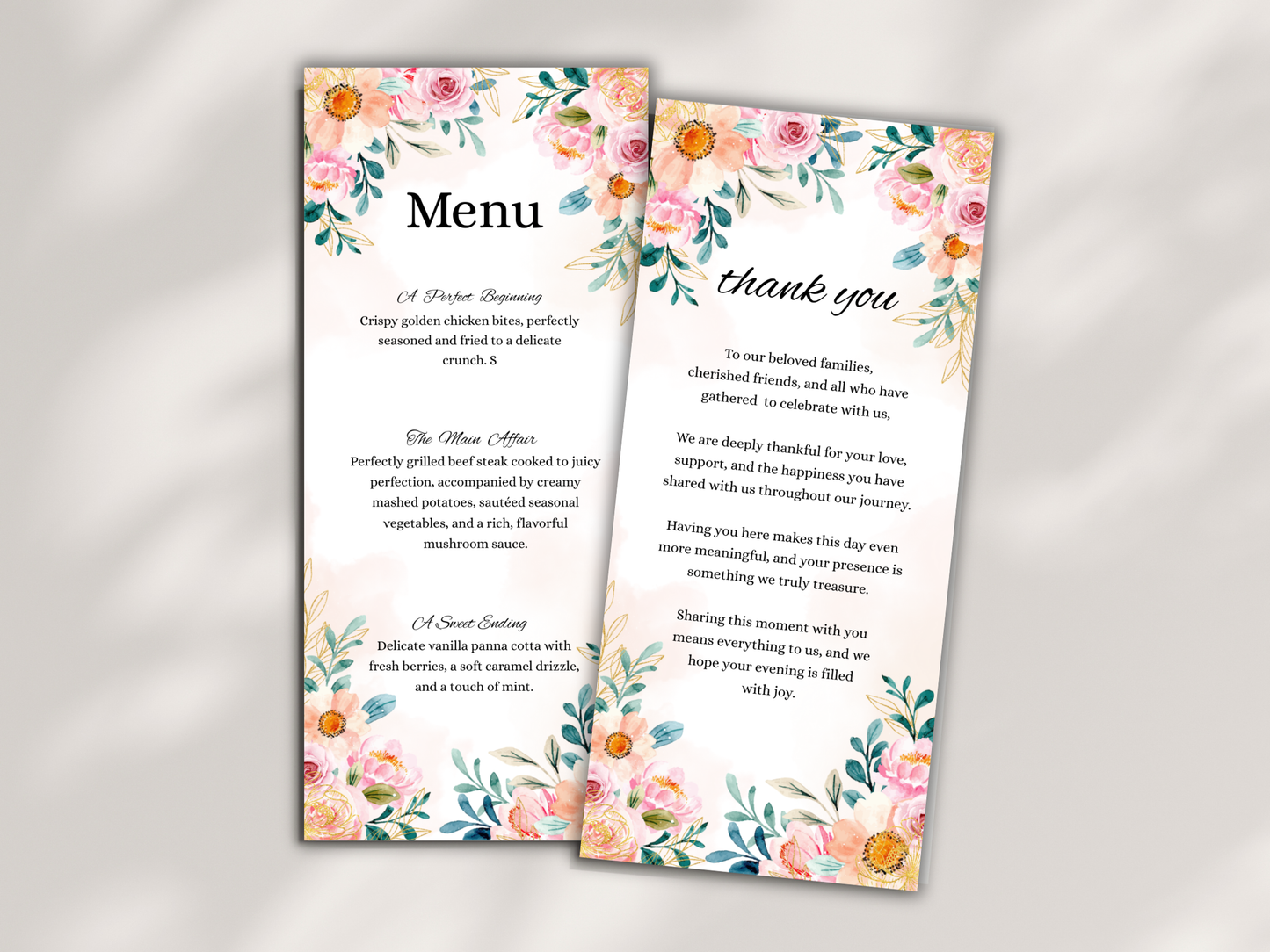 Wedding Thank you Card, Menu Card, Table Card. WI340
