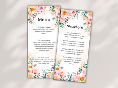 Wedding Thank you Card, Menu Card, Table Card. WI340
