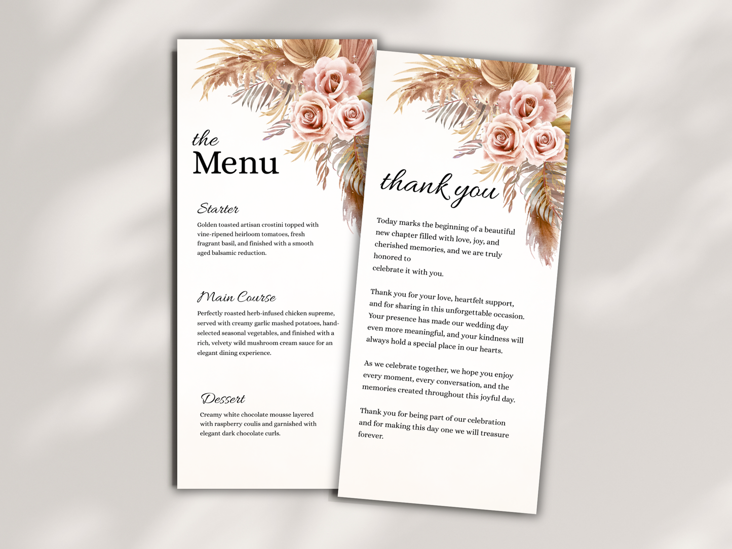 Reception Menu Template, Table, Thank you, Editable Templates MTC416