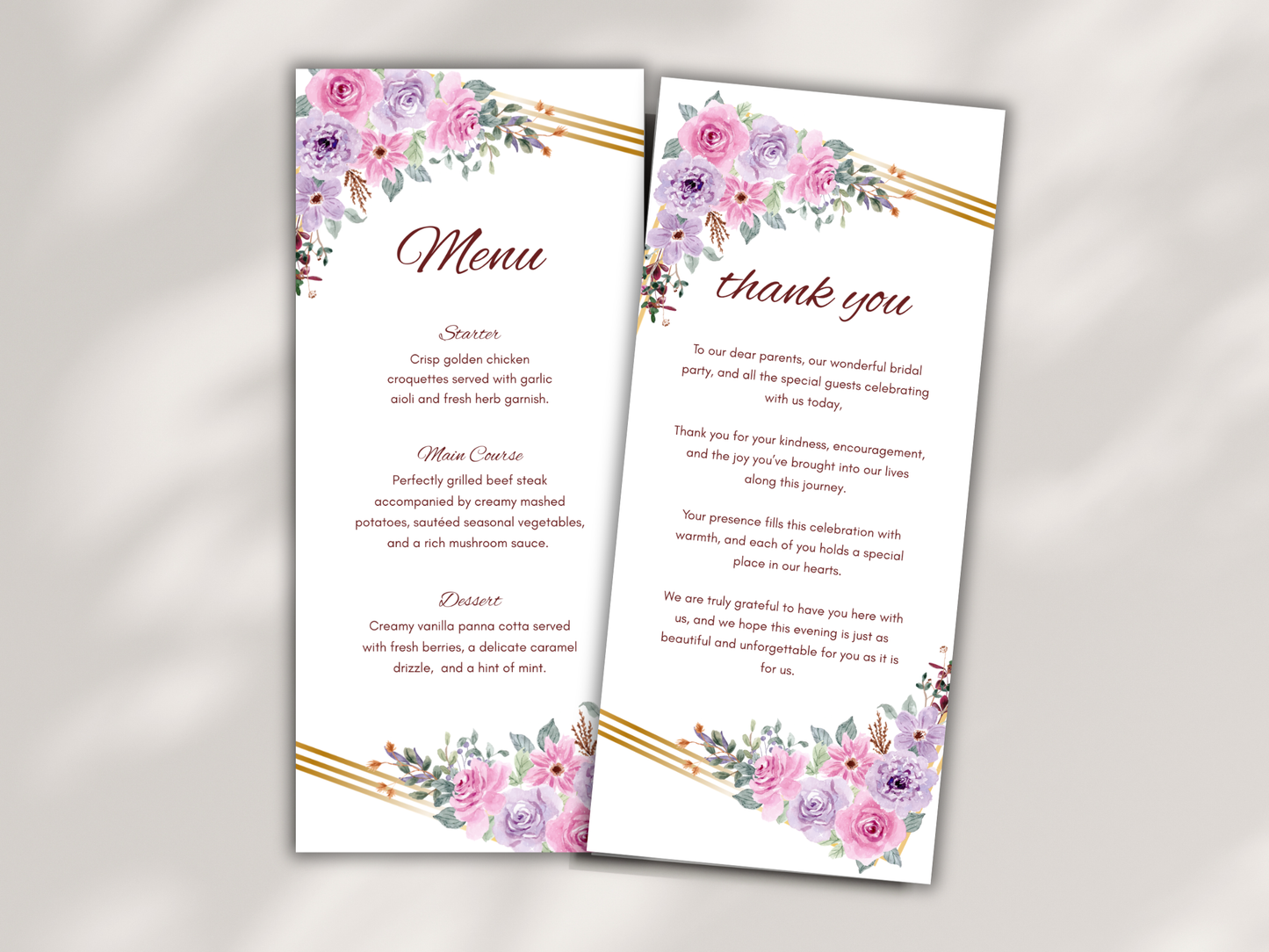 Wedding Thank you Card, Menu Card, Table Card. WI316