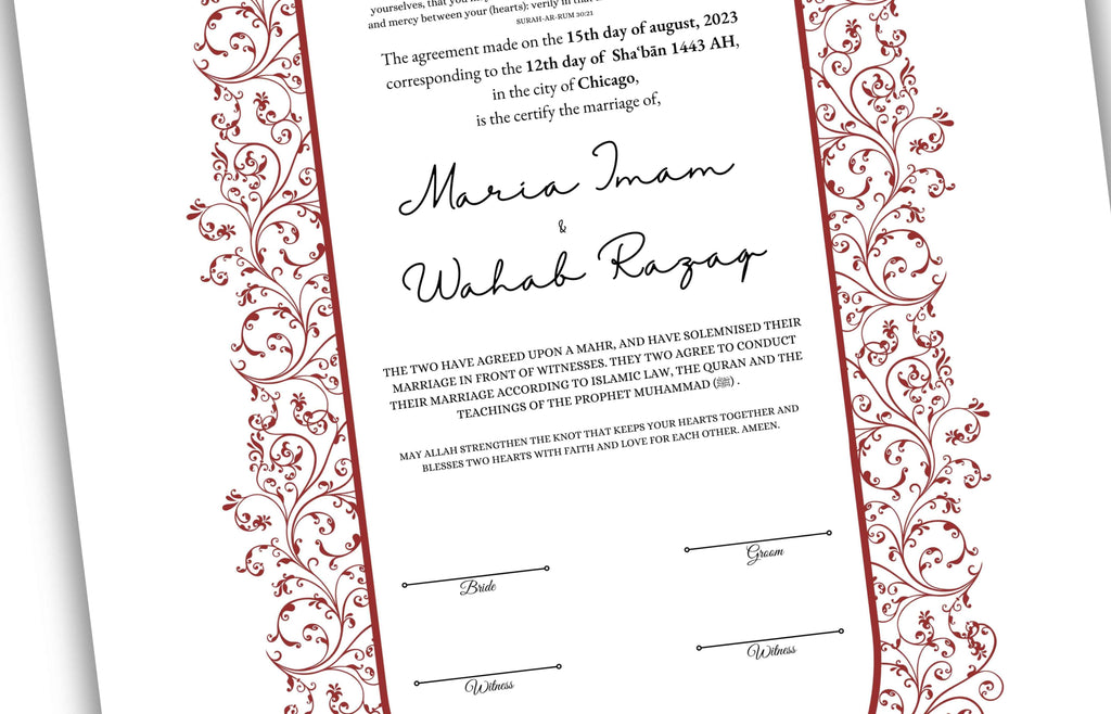 A4/A3 Nikkah Contract, Digital Printable Personalised Customised Nikkah Certificate, Digital Download, Islamic Marriage Contract. NN151