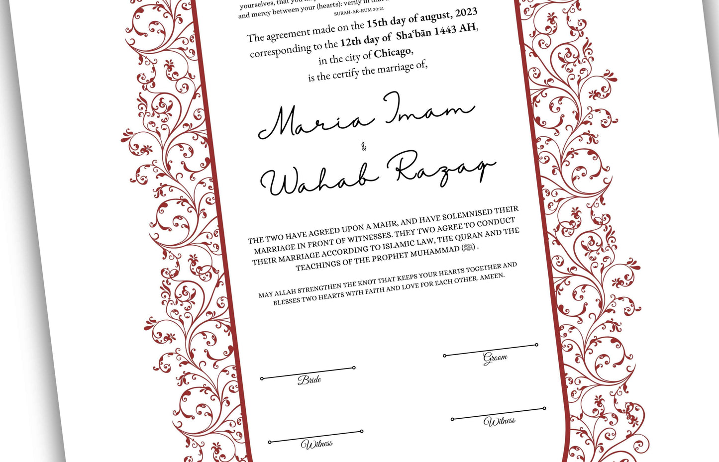 A4/A3 Nikkah Contract, Digital Printable Personalised Customised Nikkah Certificate, Digital Download, Islamic Marriage Contract. NN151