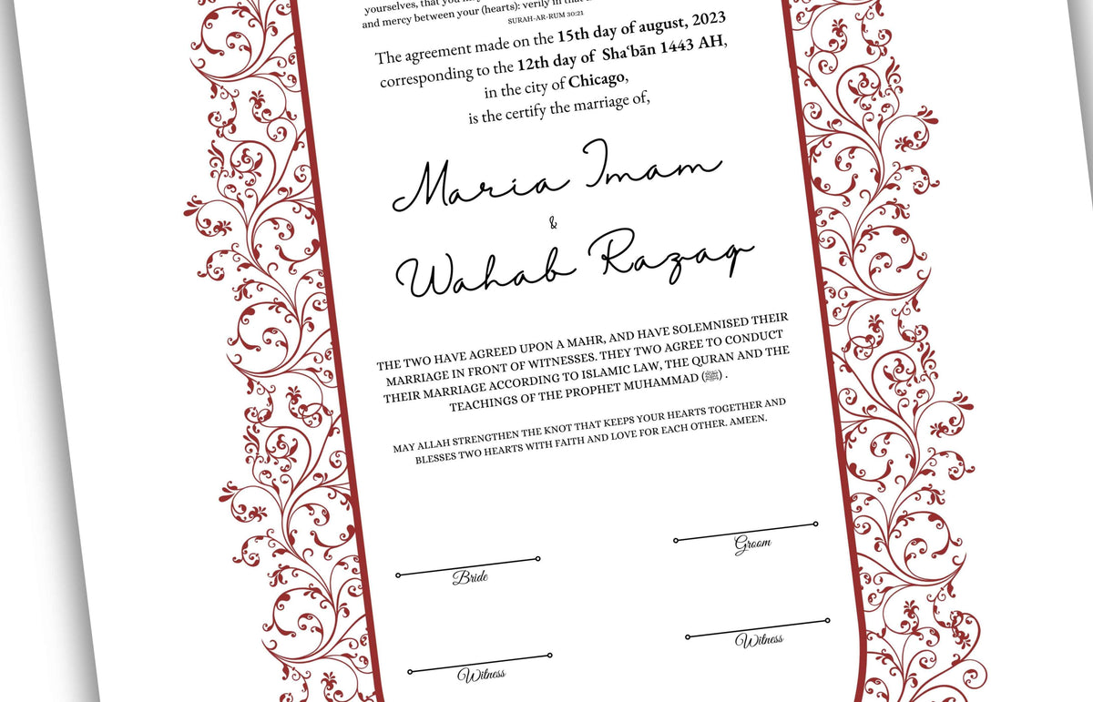 A4/A3 Nikkah Contract, Digital Printable Personalised Customised Nikkah Certificate, Digital Download, Islamic Marriage Contract. NN151