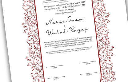 A4/A3 Nikkah Contract, Digital Printable Personalised Customised Nikkah Certificate, Digital Download, Islamic Marriage Contract. NN151