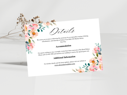 Wedding Invitation, Floral Menu, RSVP, Details Card, Bottle label MTC382