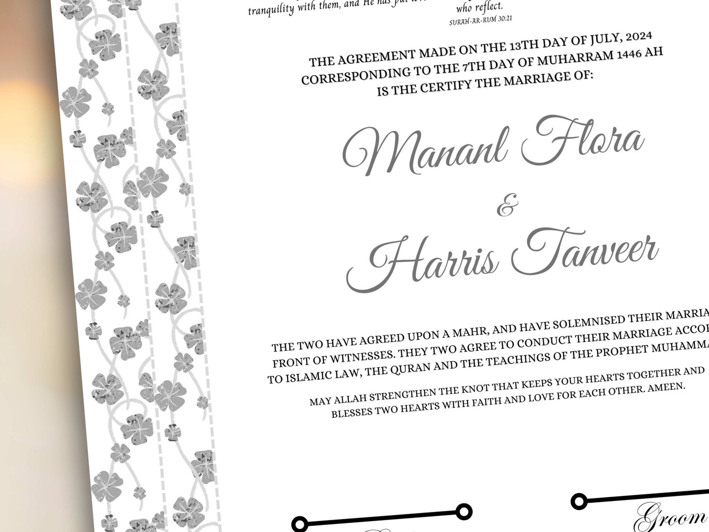 Nikkah Contract Template, Printable Nikkah Contract, Editable Nikkahnama, Muslim Wedding Certificate, Digital Download. NN259