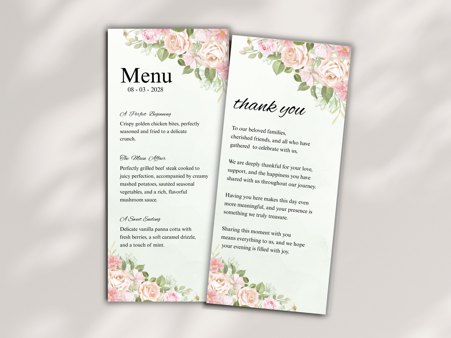 Wedding Thank you Card, Menu Card, Table Card. WI343