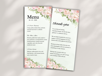 Wedding Thank you Card, Menu Card, Table Card. WI343