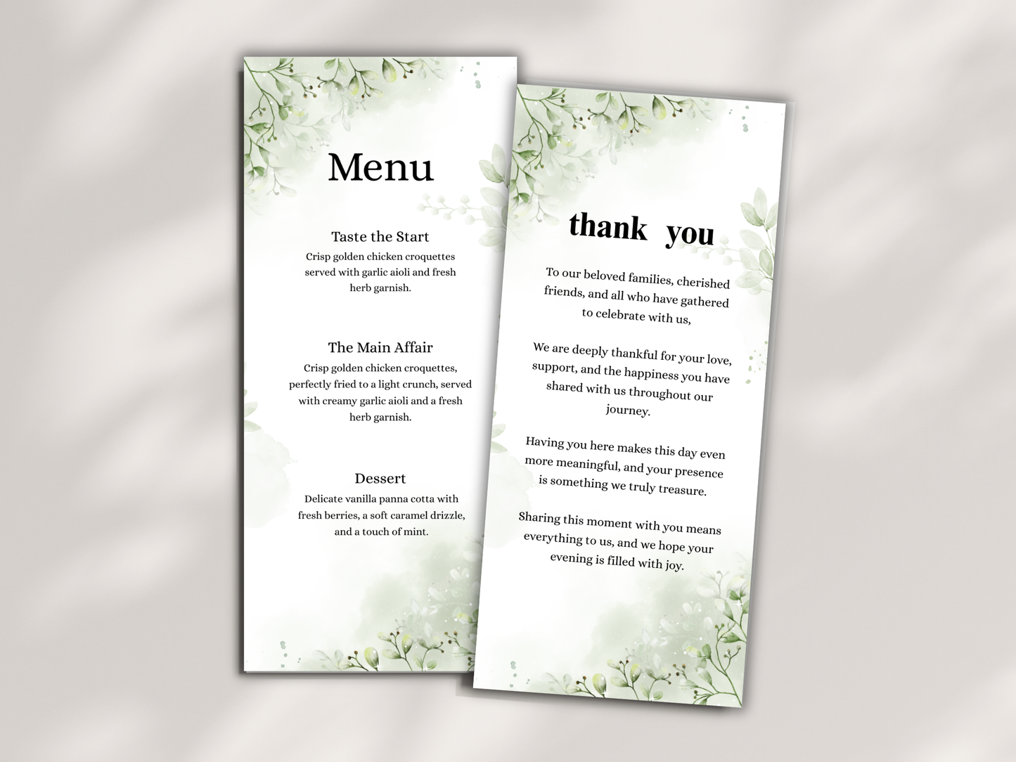 Wedding Thank you Card, Menu Card, Table Card. WI329