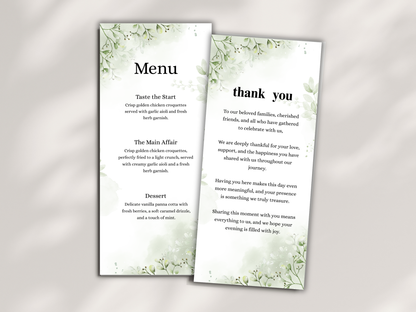 Wedding Thank you Card, Menu Card, Table Card. WI329
