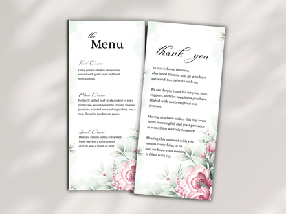 Wedding Thank you Card, Menu Card, Table Card. WI337