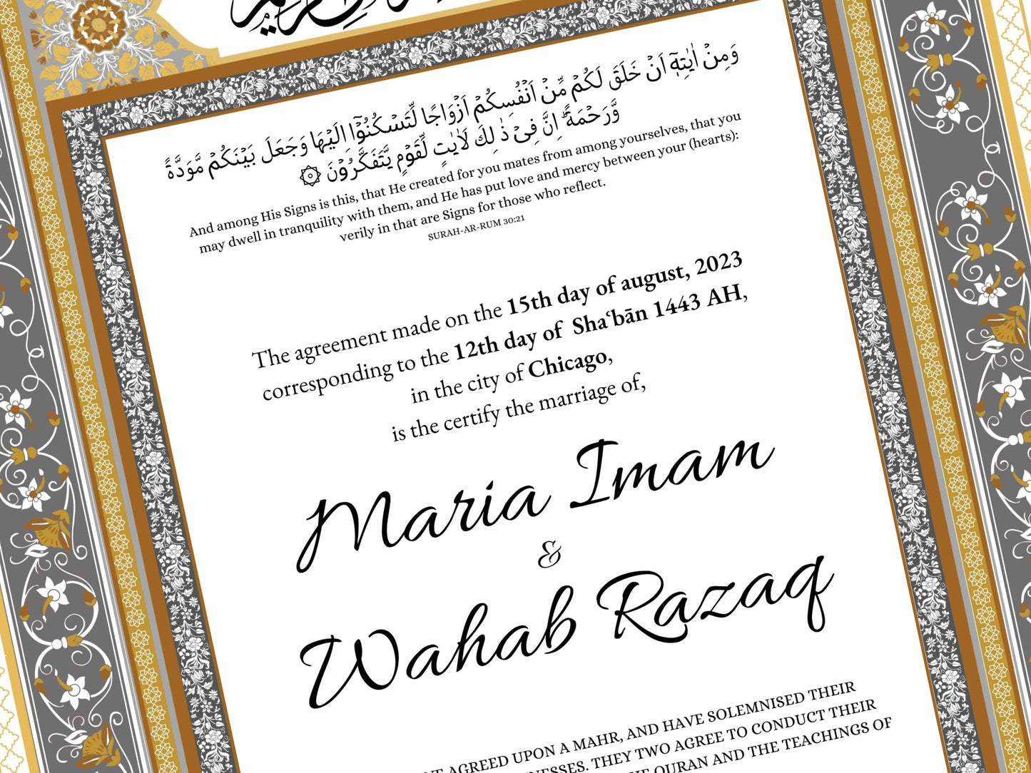 Nikkah Certificate Digital Download Personalised, A4, A3, Template, Muslim Wedding Contract, Instat Download. NN169