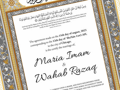 Nikkah Certificate Digital Download Personalised, A4, A3, Template, Muslim Wedding Contract, Instat Download. NN169