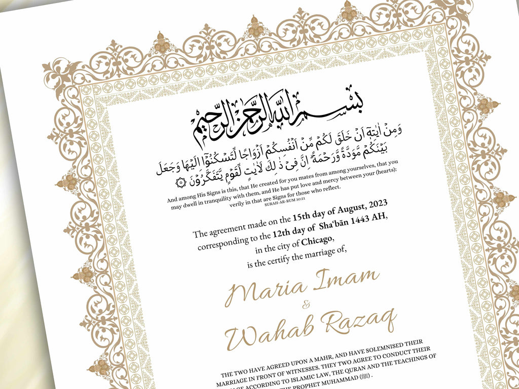 Luxury Nikkah Certificate in Pdf, Nikkah Contract Template, Traditional Islamic Wedding Agreement, Digital Download. NN195