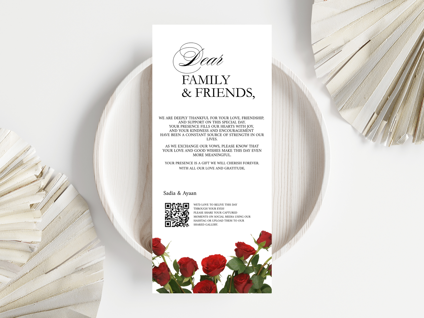 Wedding Menu Card Template, Table Card Thank you Card. WI265