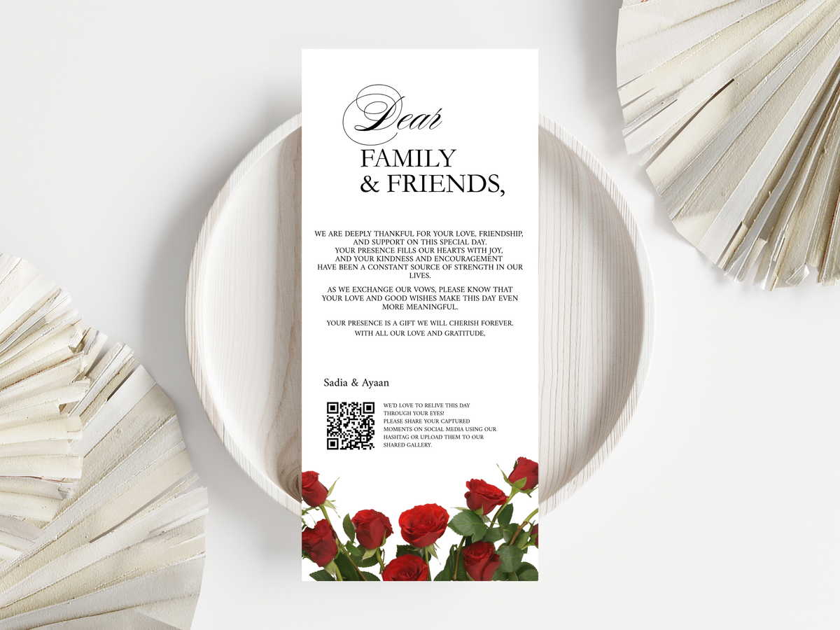 Wedding Menu Card Template, Table Card Thank you Card. WI265