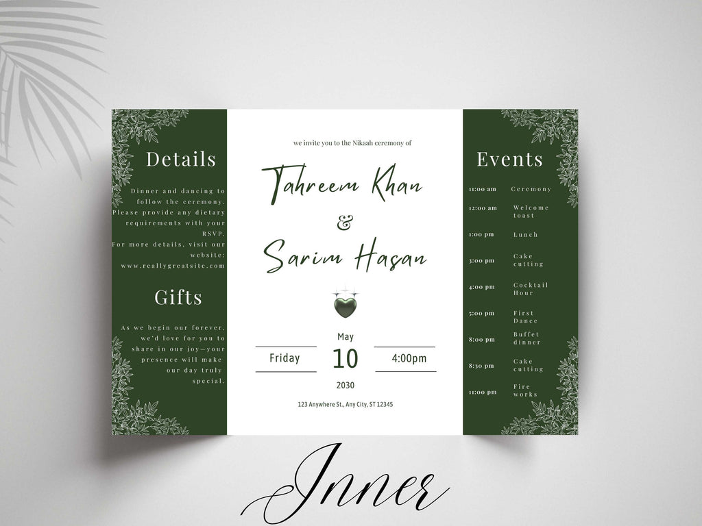 Gatefold Wedding Invitation Template, Menu Card, Thank you Card, Place Card, Name Card WI264