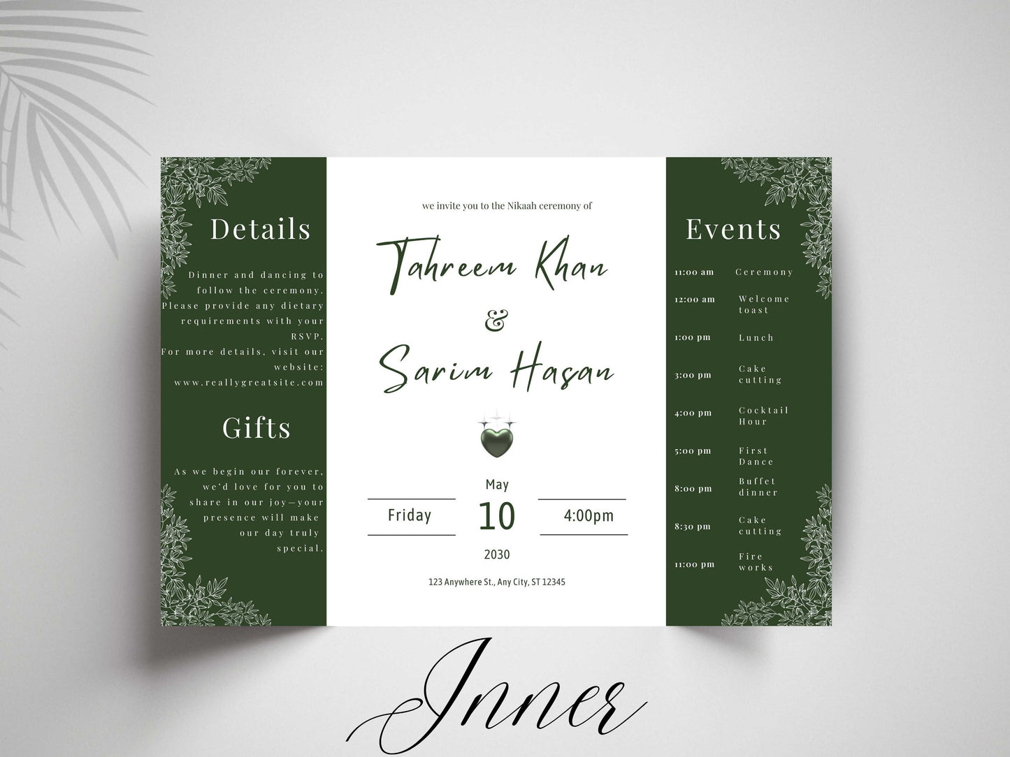 Gatefold Wedding Invitation Template, Menu Card, Thank you Card, Place Card, Name Card WI264