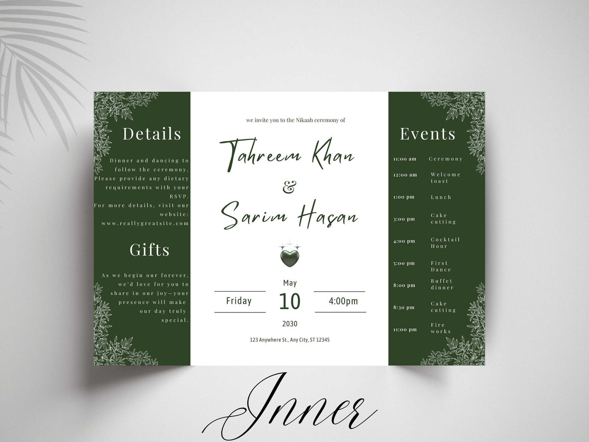 Gatefold Wedding Invitation Template, Menu Card, Thank you Card, Place Card, Name Card WI264