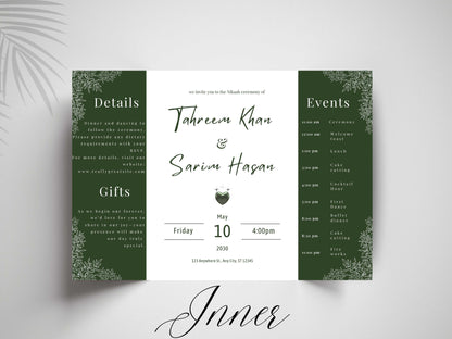 Gatefold Wedding Invitation Template, Menu Card, Thank you Card, Place Card, Name Card WI264