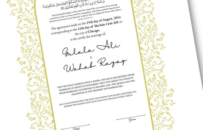 Luxury Nikkah Contract, Digital Printable Personalised Customised Nikkah Certificate, Custom Nikah Nama, Islamic Wedding Contract. NN153