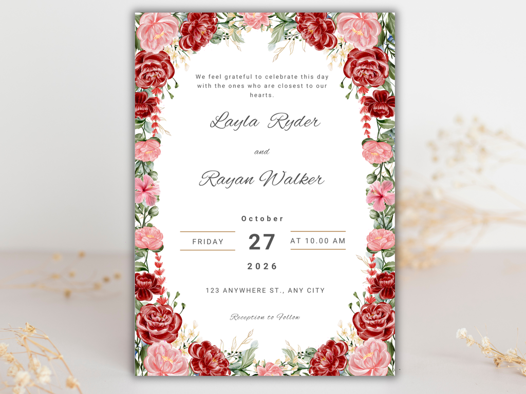 Wedding Invitation Set, RSVP, Dark Floral, Wedding Invitation, Details, Editable, Template, WI231