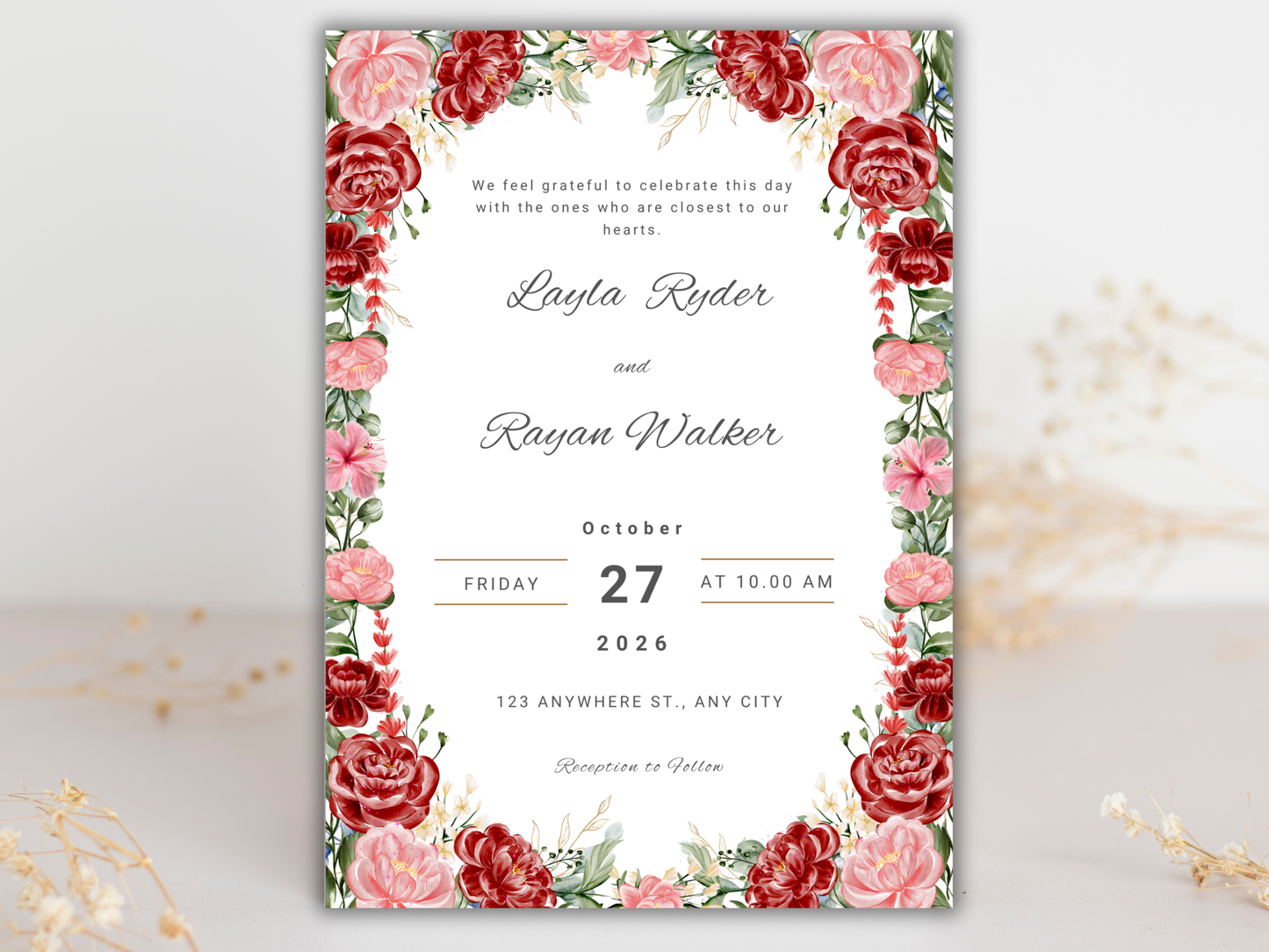 Wedding Invitation Set, RSVP, Dark Floral, Wedding Invitation, Details, Editable, Template, WI231