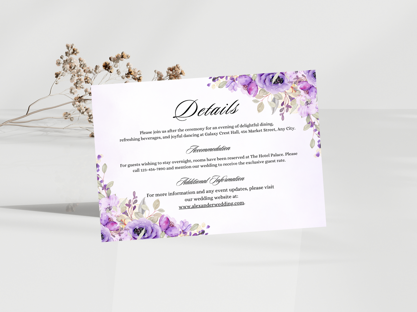 Watercolor Wedding Invitation, RVSP, Details Template, Instant Download MTC400