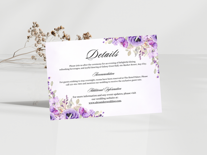 Watercolor Wedding Invitation, RVSP, Details Template, Instant Download MTC400