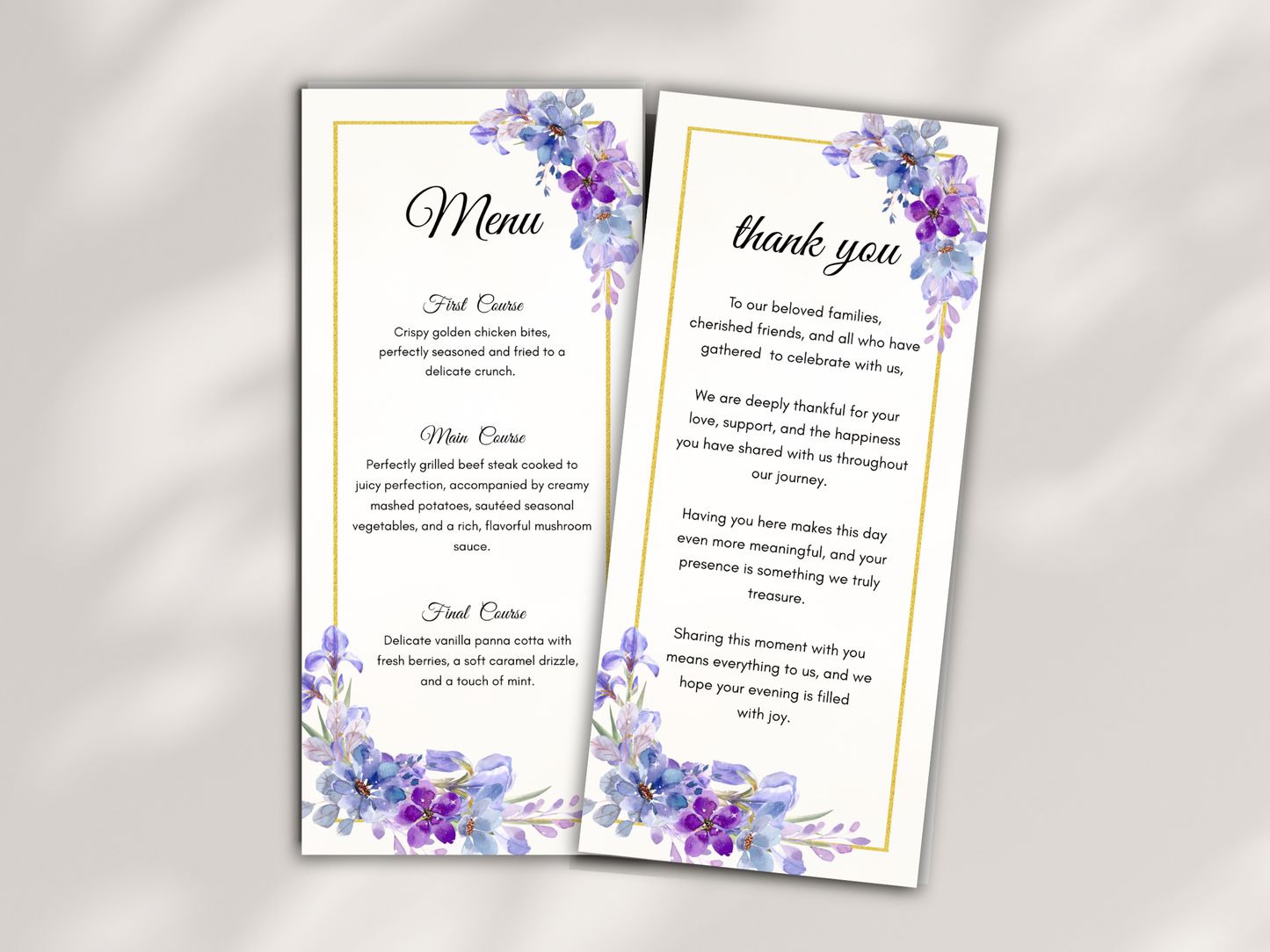 Wedding Thank you Card, Menu Card, Table Card. WI348