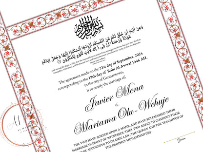 Nikkah Certificate Digital Download, Editable, Template, Muslim Contract, Muslim Marriage, A4, A3, Template, Instat Download. NN275