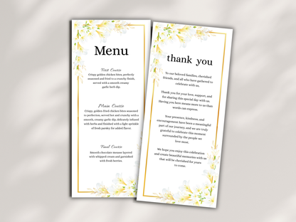 Wedding Thank you Card, Menu Card, Table Card. WI372