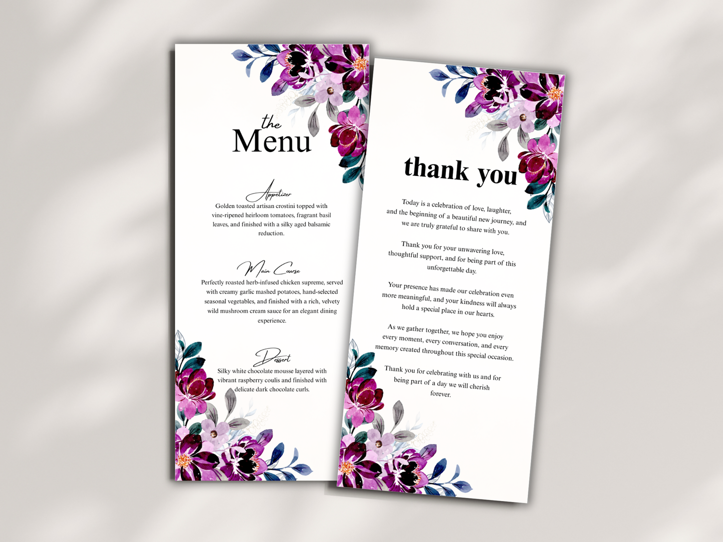 Luxury Wedding Menu Card, Table, Thank you, Editable Canva Template, Instant Download MTC410