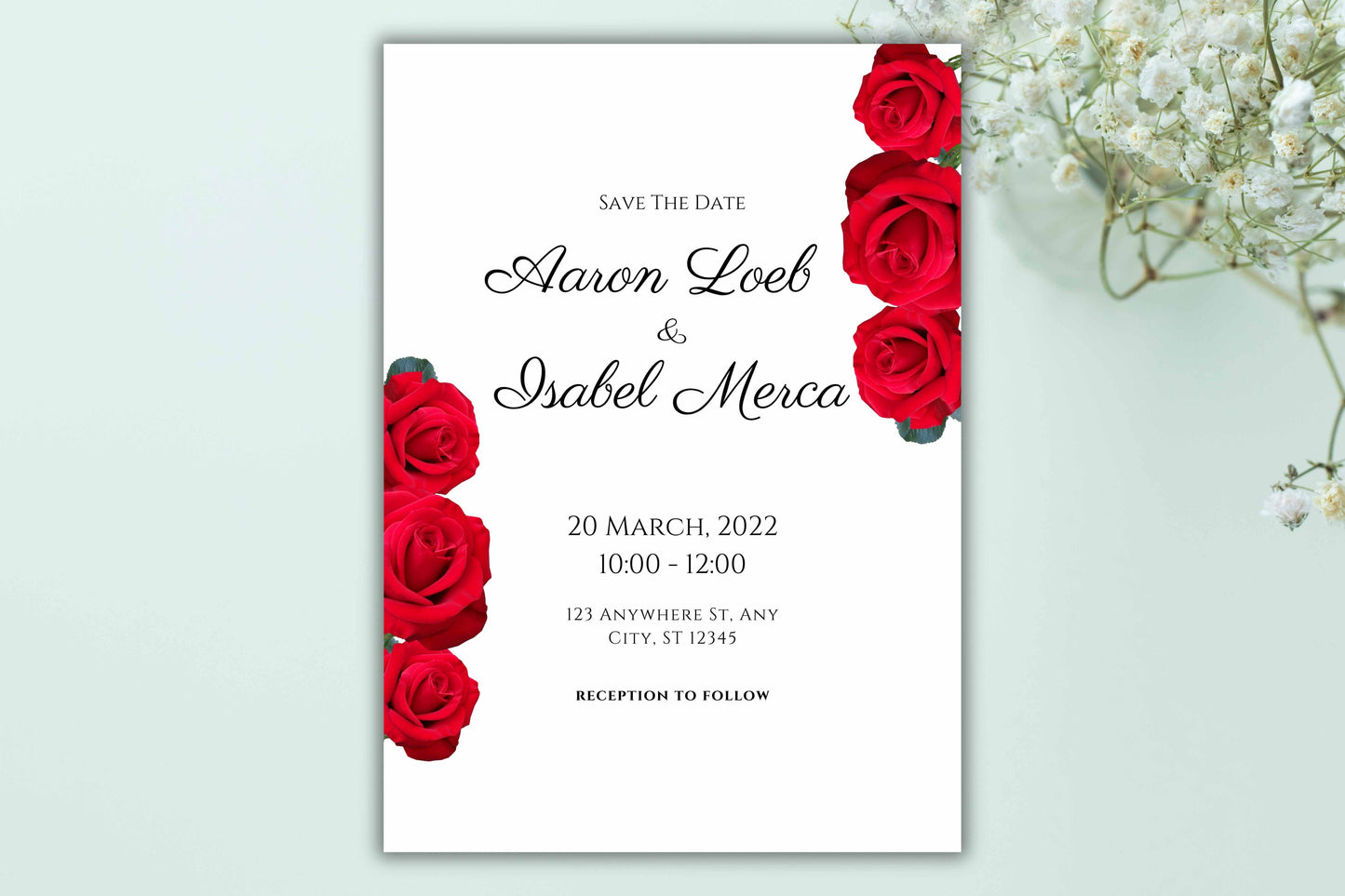 Red Rose Wedding Invitation set, Red Rose RSVP, Welcome Sign, Elegant Red Rose Wedding Timeline, Details Editable, Menu Card, WC40