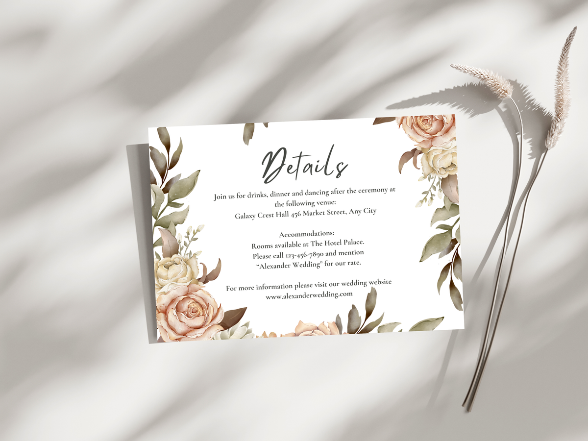 Wedding Invitation Set, RSVP, Dark Floral, Wedding Invitation, Details, Editable, Template, WI219