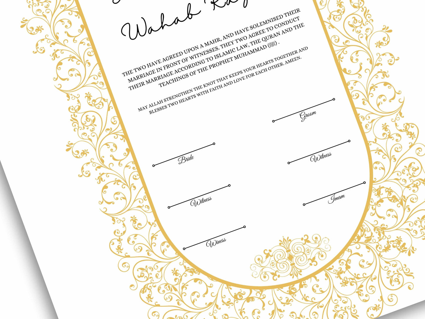 Luxury Nikkah Contract, Digital Printable Personalised Customised Nikkah Certificate, Custom Nikah Nama, Islamic Wedding Contract. NN156