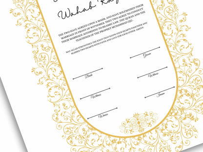 Luxury Nikkah Contract, Digital Printable Personalised Customised Nikkah Certificate, Custom Nikah Nama, Islamic Wedding Contract. NN156