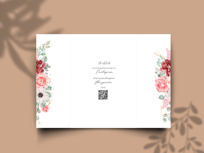 Elegant Floral Wedding Invitation Trifold Card Itinerary and Details Template Modern Editable Printable Invite. WI172