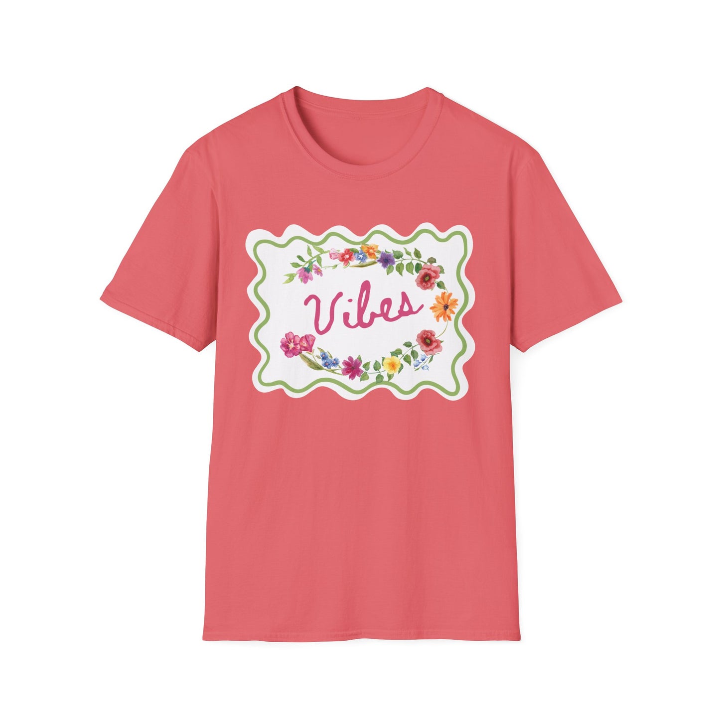 Florals and Good Vibes Unisex Softstyle T-Shirt, Casual Tee, Flower Shirt, Positive Vibes, Gift for Her, Summer Fashion