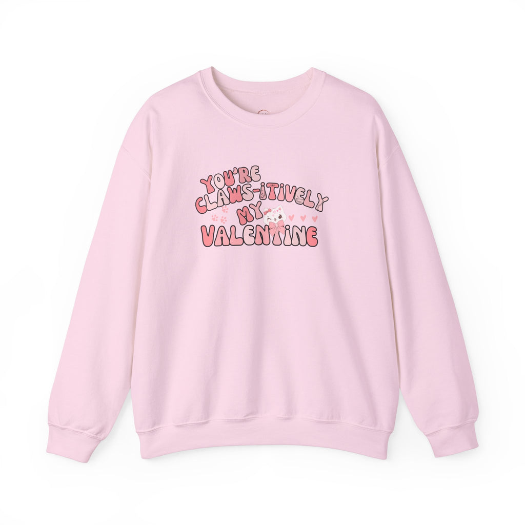 Cat Bow Valentine Unisex Sweatshirt, Claws-itively Adorable Gift, Funny Valentine's Day Jumper, Cute Kitty Lover Top, Heart Design Pullover,