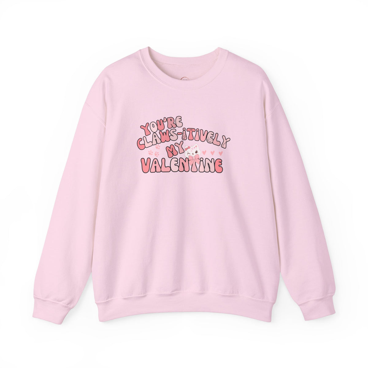 Cat Bow Valentine Unisex Sweatshirt, Claws-itively Adorable Gift, Funny Valentine's Day Jumper, Cute Kitty Lover Top, Heart Design Pullover,