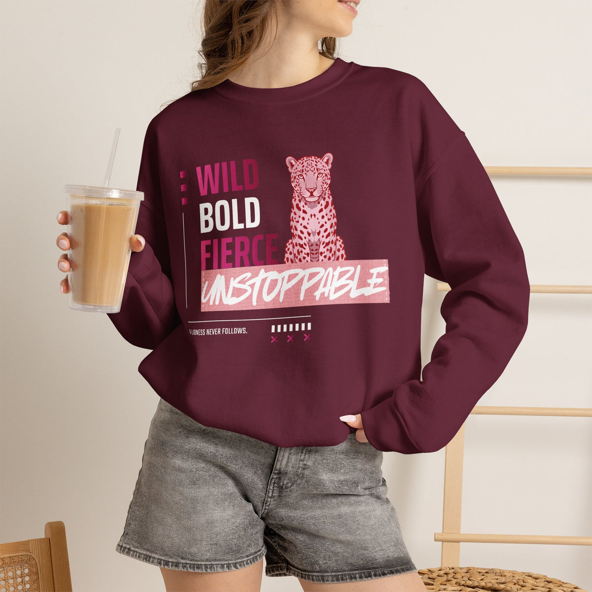 Crewneck Sweatshirt — Wild Bold Fierce Unstoppable Leopard Graphic
