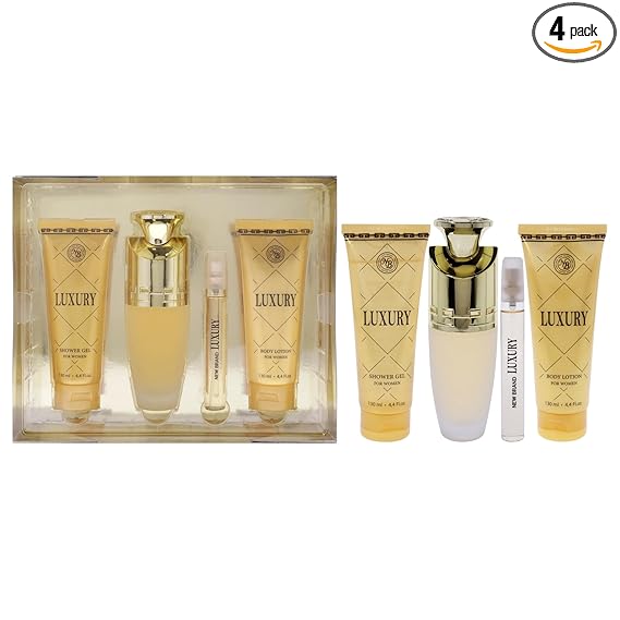 New Brand Luxury for Women - 4 Pc Gift Set 3.3oz EDP Spray, 4.4oz Shower Gel, 4.4oz Body Lotion, 0.5oz EDP Spray