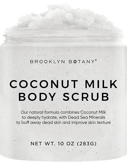 Brooklyn Botany Coconut Milk Body Scrub - Moisturizing and Exfoliating Body, Face, Hand, Foot Scrub - Fights Stretch Marks, Fine Lines, Wrinkles - Great Gifts for Women & Men - 10 oz