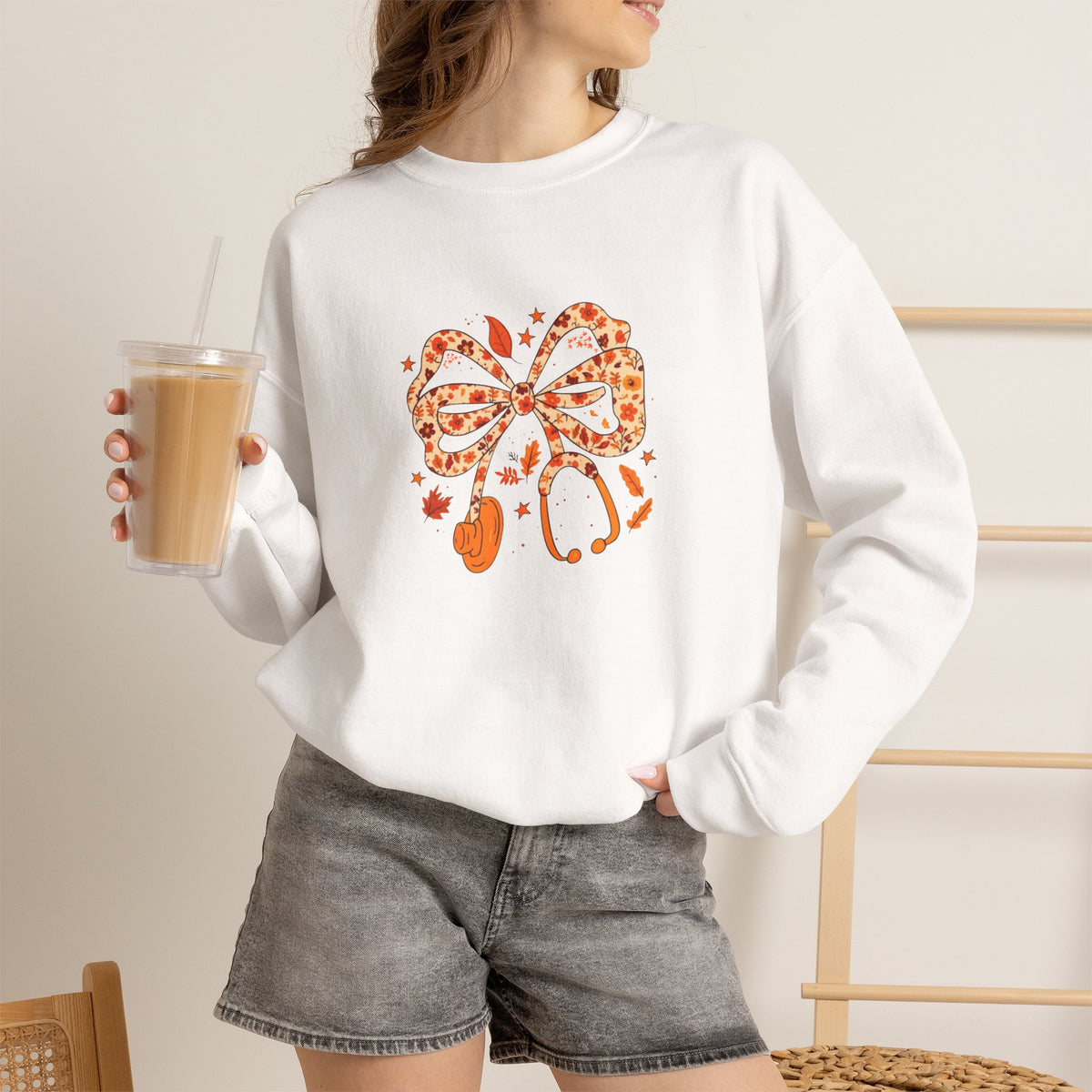 Leopard Bow Paw Print Crewneck Sweatshirt