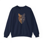 Cat Face Split Crewneck Sweatshirt – Half Realistic, Half Line Art Cat Design