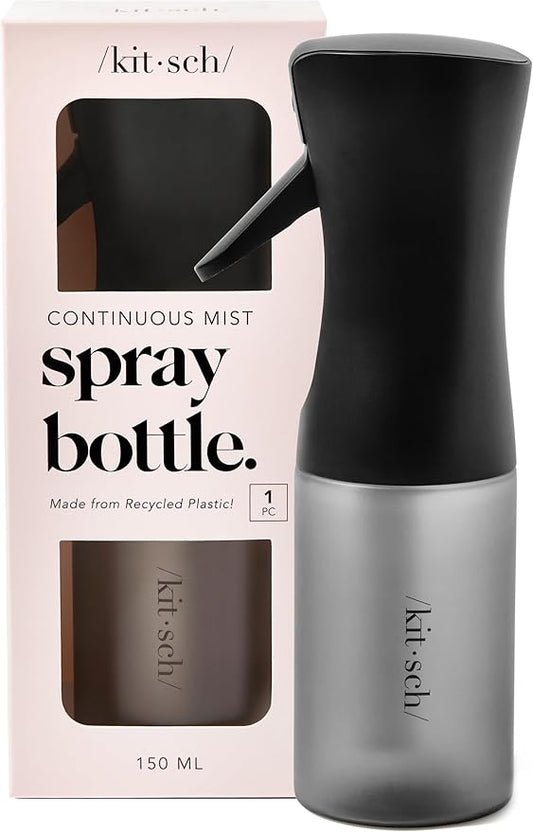 Kitsch Continuous Spray Bottle for Hair – Fine Mist Water Mister & Water Spray Bottle – Recycled Hair Spray Bottle – Spray Bottles for Cleaning, Styling, Plants & More – Black, 150ml