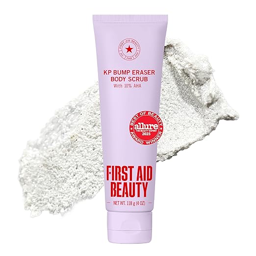 First Aid Beauty KP Bump Eraser Body Scrub with 10% AHA - Dermatologist-Tested Keratosis Pilaris Exfoliator - Support for Rough Bumps, Uneven Skin Texture & Strawberry Skin - Sensitive Skin