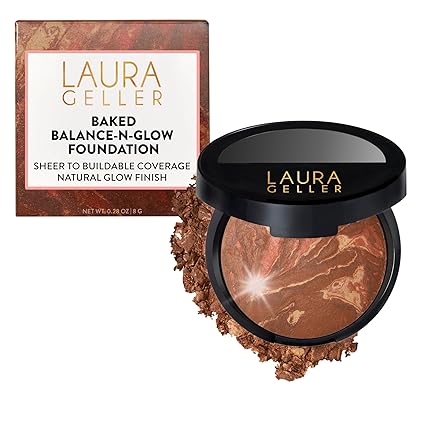 LAURA GELLER NEW YORK Baked Balance-N-Glow Illuminating Foundation - Toffee - Buildable Sheer to Light Coverage - Satin Finish