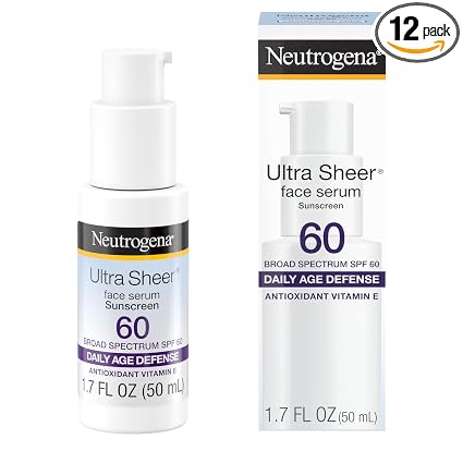 Neutrogena Ultra Sheer Face Sunscreen with Vitamin E & SPF 60, Sunscreen for Face with Broad Spectrum UVA/UVB Protection, Fragrance-Free, Oxybenzone-Free, Water-Resistant (80 minutes), 1.7 Fl Oz
